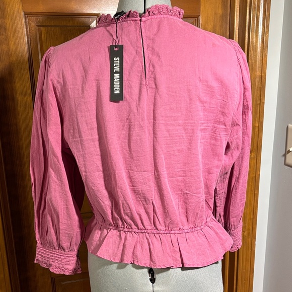 Steve Madden Cottagecore Geneva Lace Trim Cotton Top in Misty Rose Size L NWT - Picture 3 of 7